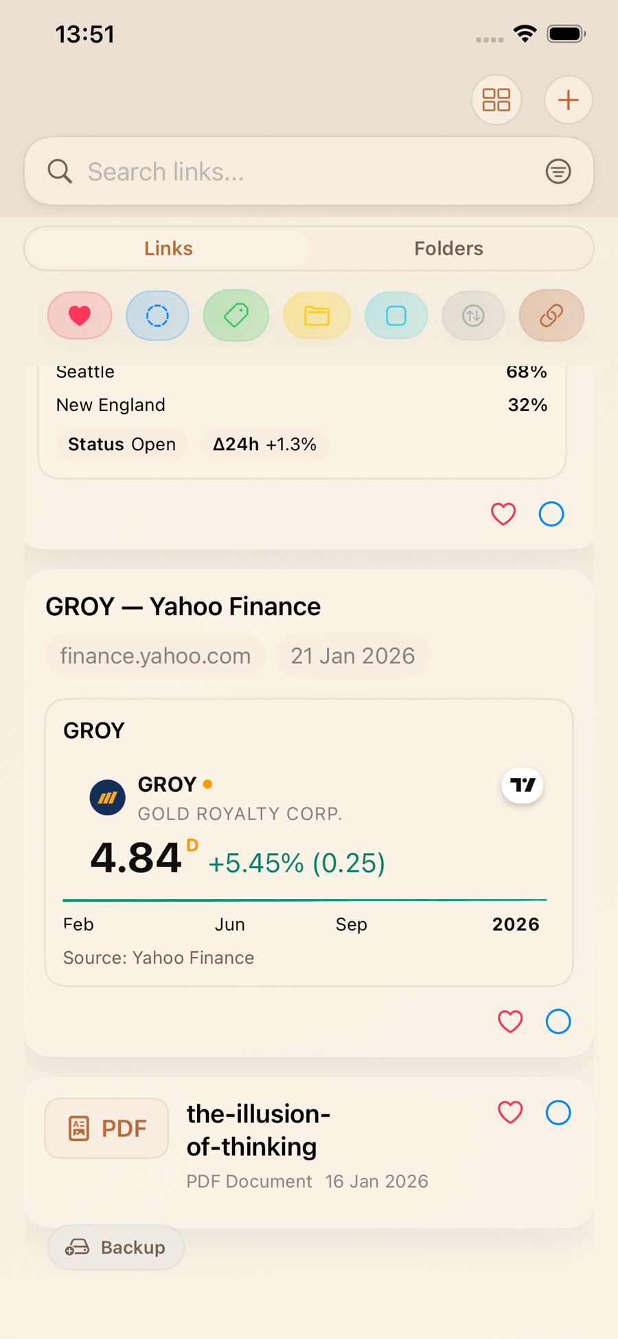 Smart Card showing Yahoo Finance stock performance